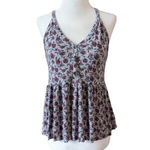 American Eagle Y2K Soft & Sexy Gray Floral Babydoll Cropped Tank Size Medium